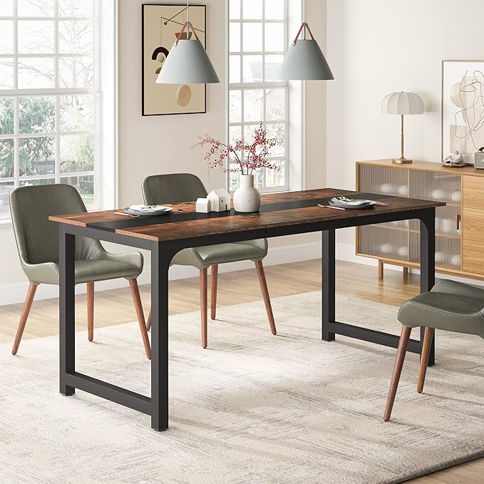 Tribesigns Modern Computer Desk, 70.8 x 31.5 inch Large Office Desk Computer Table Study Writing Desk Workstation for Home Office, Rustic/Black - LeafyLoom