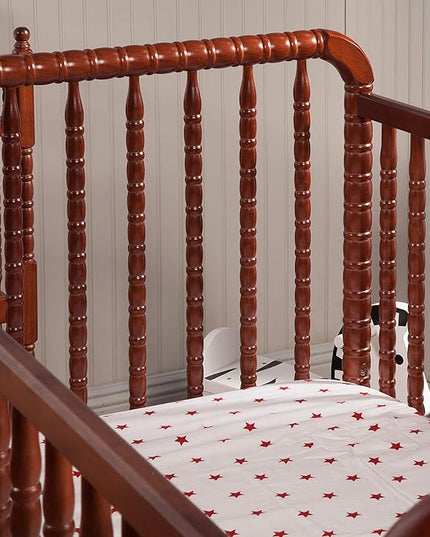 DaVinci Jenny Lind 3-in-1 Convertible Crib in Rich Cherry, Removable Wheels, Greenguard Gold Certified - LeafyLoom