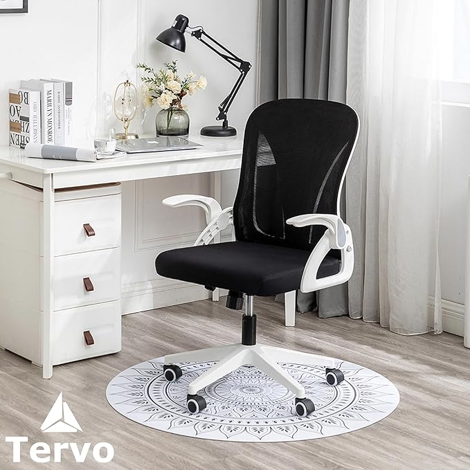 Tervo Model S | Folding Office Chair for Small Spaces | Gaming Chair for Adults & Kids | Ergonomic Mesh Computer Chair for Bedroom | Desk Chair for Home Work | (White & Black) - LeafyLoom
