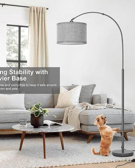Arc Floor Lamp, Modern Floor Lamp for Living Room with Adjustable Lamp Head, Tall Pole Lamp with Gray Lampsahde and On/Off Pedal Switch, Over Couch Reading Light for Bedroom, Office, Study Room - LeafyLoom