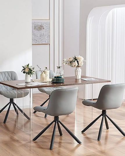 YOUNUOKE Upholstered Dining Chairs Set of 2 Comfortable Mid Century Modern Kitchen Chair with Sturdy Metal Legs Faux Leather Dinner Chairs for Kitchen Dining Room, Grey - LeafyLoom