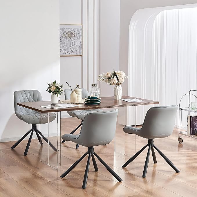 YOUNUOKE Upholstered Dining Chairs Set of 2 Comfortable Mid Century Modern Kitchen Chair with Sturdy Metal Legs Faux Leather Dinner Chairs for Kitchen Dining Room, Grey - LeafyLoom