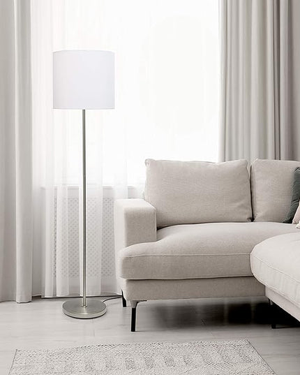 Simple Designs LF2004-WHT-LB 57" Traditional Brushed Nickel Stick Floor Lamp with White Shade for Living Room, Hallway, Entryway, Bedroom, Office, with Feit LED Bulb Included - LeafyLoom