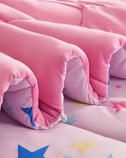 SLEEP ZONE Kids Comforter Set, Jersey Knit 3 Pieces Bedding Set for Girls, Soft, Breathable, Washable, Easy Care (Colorful Stars, Full/Queen) - LeafyLoom