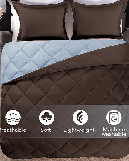downluxe King Size Comforter Set - Brown and Blue King Comforter, Soft Bedding Sets for All Seasons -3 Pieces - 1 Comforter (104"x92") and 2 Pillow Shams(20"x36") - LeafyLoom