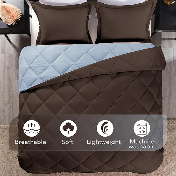 downluxe King Size Comforter Set - Brown and Blue King Comforter, Soft Bedding Sets for All Seasons -3 Pieces - 1 Comforter (104"x92") and 2 Pillow Shams(20"x36") - LeafyLoom