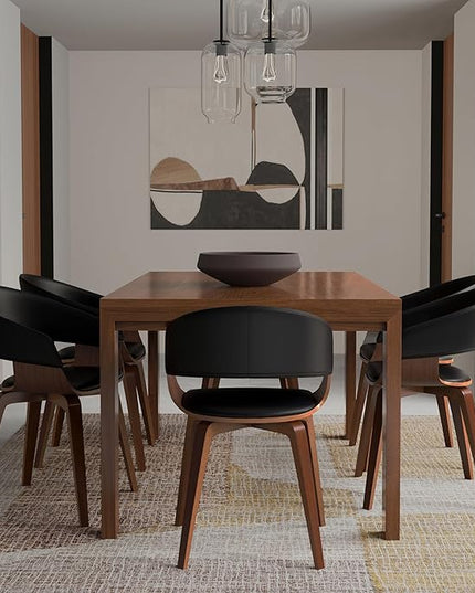 SIMPLIHOME Lowell Mid Century Modern Bentwood Dining Chair in Black Vegan Faux Leather for The Dining Room - LeafyLoom