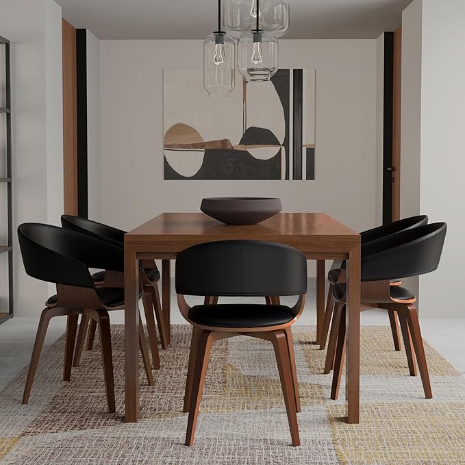SIMPLIHOME Lowell Mid Century Modern Bentwood Dining Chair in Black Vegan Faux Leather for The Dining Room - LeafyLoom