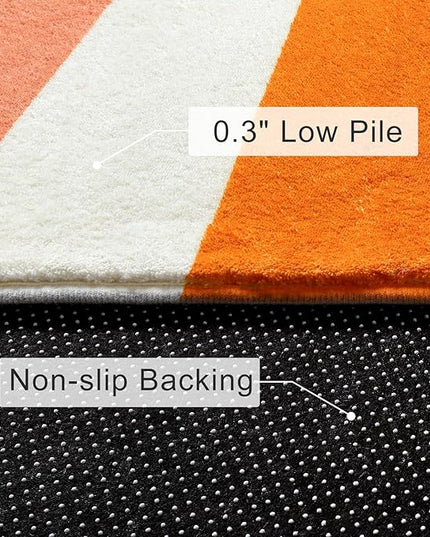 Washable Rainbow Rug for Kids Room Playroom, 4'x 4'7" Boho Sun Kids Rug for Girls Boys, Non-Slip Orange Carpet Small Play Rug for Tent Reading Corner Dorm Entryway - LeafyLoom
