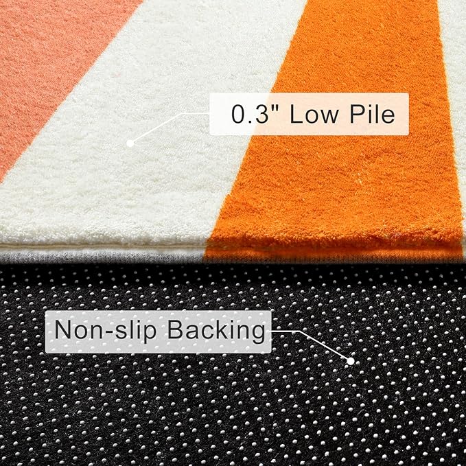 Washable Rainbow Rug for Kids Room Playroom, 4'x 4'7" Boho Sun Kids Rug for Girls Boys, Non-Slip Orange Carpet Small Play Rug for Tent Reading Corner Dorm Entryway - LeafyLoom