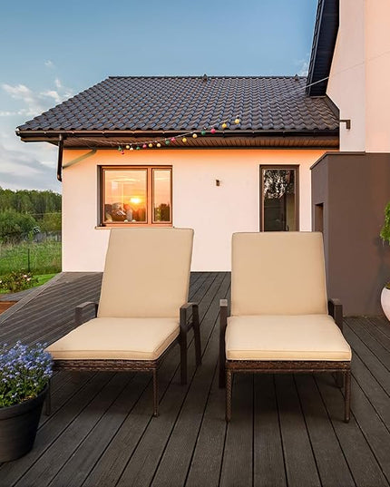 Pamapic 4 Pieces Patio Lounge Chair Set, Patio Chaise Lounges with Thickened Cushion, PE Rattan Steel Frame Pool Lounge Chair Set for Patio Backyard Porch Garden Poolside (Beige) - LeafyLoom