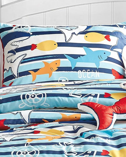 for Kids Ocean Life 4-Piece Comforter Set - Beautiful Motif Design Bedding Set with Embrodery Print - LeafyLoom