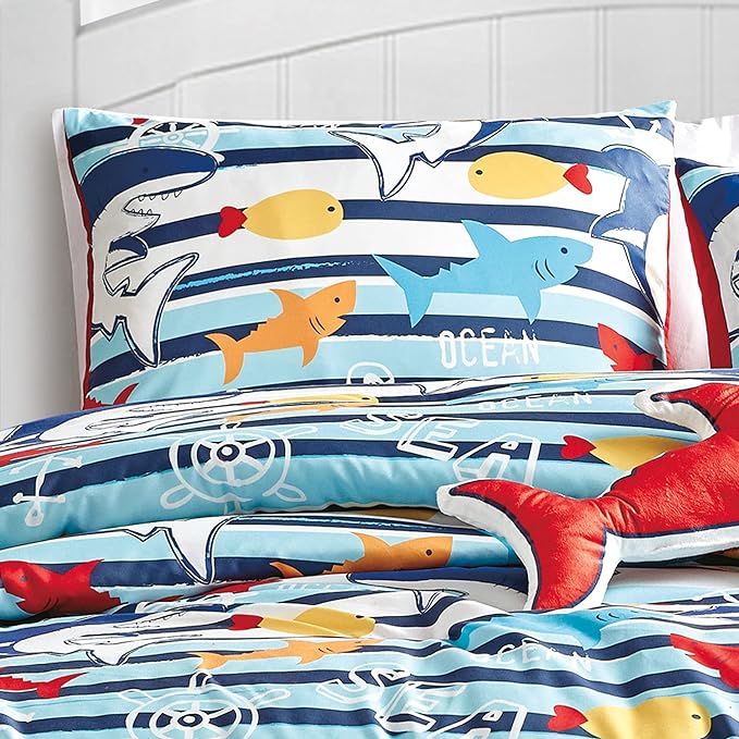 for Kids Ocean Life 4-Piece Comforter Set - Beautiful Motif Design Bedding Set with Embrodery Print - LeafyLoom