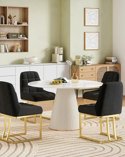 STARY Upholstered Velvet Armless Dining Room Chairs with Gold Metal Legs for Kitchen Restaurant, Black- Set of 2 - LeafyLoom