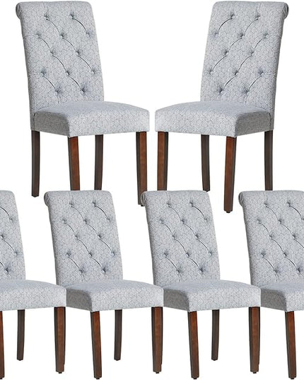 COLAMY Button Tufted Dining Chairs Set of 6, Parsons Upholstered Fabric Dining Room Chairs Kitchen Chairs with Wood Legs and Padded Seat, Blue Bubble - LeafyLoom