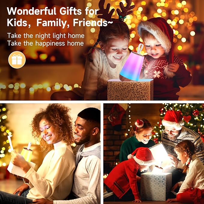 Dimmable Night Light Touch Lamp for Bedroom Rechargeable Remote Bedside Lamp Portable Hanging Table Lamp Changeable Warm White Light Perfect Toy Gift for Kids Adults - LeafyLoom