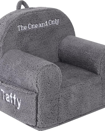 Personalized Kids Chair, High Back Toddler Sherpa Chair, Customize with Name, Grey - LeafyLoom
