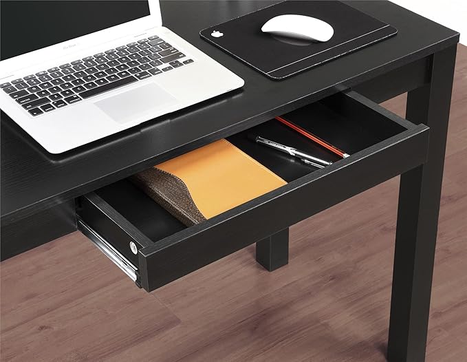 Ameriwood Home Parsons Computer Desk with Drawer, Black - LeafyLoom