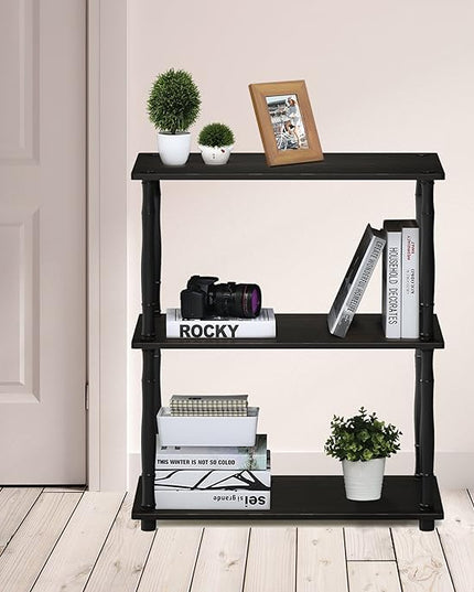 Furinno Turn-N-Tube 3-Tier Compact Multipurpose Shelf Display Rack with Classic Tube, Espresso/Black - LeafyLoom