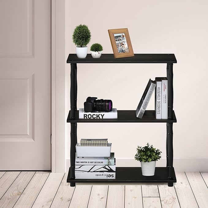 Furinno Turn-N-Tube 3-Tier Compact Multipurpose Shelf Display Rack with Classic Tube, Espresso/Black - LeafyLoom