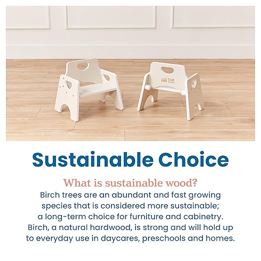 ECR4Kids Stackable Wooden Toddler Chair, 6in, Kids Furniture, White Wash, 2-Pack - LeafyLoom