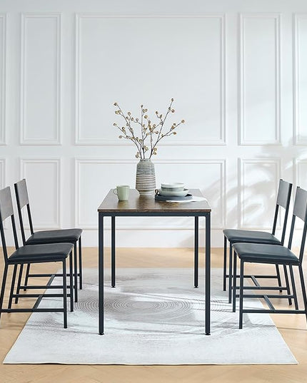 NicBex Dining Room Table Set for 4 Bar Table and Chairs Set 5 Pieces Dining Table Set, Particle Board with Sturdy Metal Frame&Legs, Soft-Padded Dining Chair Armless, Antique Brown - LeafyLoom