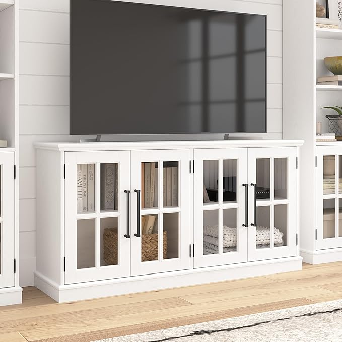 Bush Furniture Westbrook 60W TV Stand for 75 Inch TV in White Ash | Living Room Entertainment Center with Storage - LeafyLoom