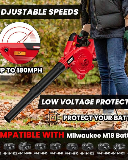 Cordless Leaf Blower for Milwaukee M18 Battery,Electric Jobsite Air Blower with Brushless Motor,6 Variable Speed Up to 180MPH,2-in-1 Handle Electric Blower and Vacuum Cleaner(Battery Not Included) - LeafyLoom