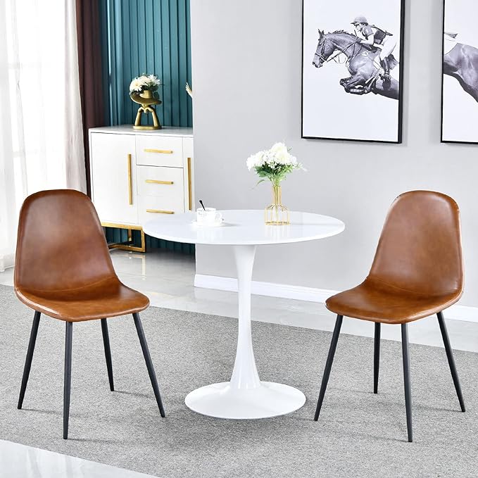 Round White Dining Table Modern Kitchen Table 31.5" with Pedestal Base in Tulip Design, Mid-Century Leisure Table for 2 to 4 Person - LeafyLoom