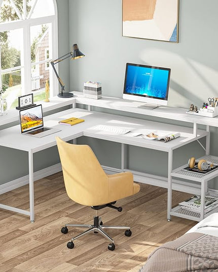 L-Shaped Computer Desk, White - LeafyLoom