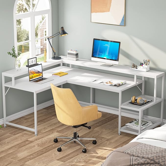 L-Shaped Computer Desk, White - LeafyLoom