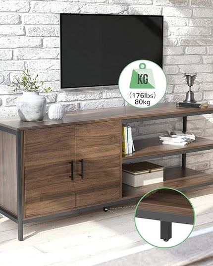 Novilla Retro Farmhouse TV Stand for TVs up to 65 Inches, Living Room Entertainment Center for Flat/Curved Screen, 58 Inches, Walnut - LeafyLoom