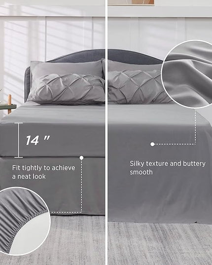 Bedsure California King Comforter Set - Cal King Bed Set 7 Pieces, Pinch Pleat Grey Cali King Bedding Set with Comforter, Sheets, Pillowcases & Shams - LeafyLoom