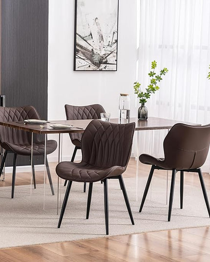 YOUNIKE Dining Chairs Set of 2, Upholstered Leather Dining Room Chairs, Modern Kitchen Chairs Living Room Bedroom Side Chairs with Wide Curved Back and Adjustable Metal Legs, Espresso Brown - LeafyLoom