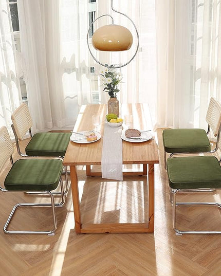 Zesthouse Dining Chairs Set of 4, Velvet Accent Chairs with Natural Cane Back & Stainless Chrome Base, Modern Mid Century Breuer Designed Chairs, Upholstered Rattan Dining Room Kitchen Chairs - LeafyLoom