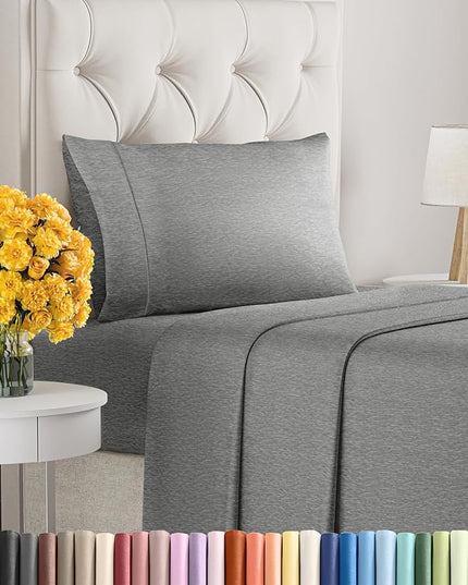 Twin XL Size 3 Piece Sheet Set - Comfy Breathable & Cooling Sheets - Hotel Luxury Bed Sheets for Women & Men - Deep Pockets, Easy-Fit, Soft & Wrinkle Free Sheets - Heathered Grey Oeko-Tex Bed Sheets - LeafyLoom