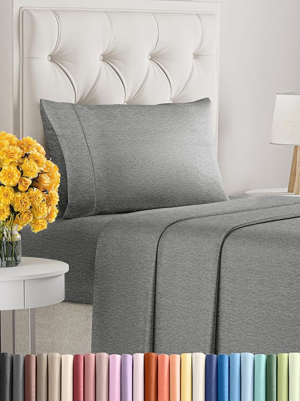 Twin XL Size 3 Piece Sheet Set - Comfy Breathable & Cooling Sheets - Hotel Luxury Bed Sheets for Women & Men - Deep Pockets, Easy-Fit, Soft & Wrinkle Free Sheets - Heathered Grey Oeko-Tex Bed Sheets - LeafyLoom
