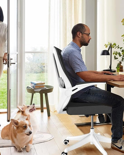 Office Chair with 350LBS Capacity,Ergonomic Comfort Home Desk Chair,Mid Back Gaming Chair with Wheels, Adjustable Height, Lumbar Support,Flip-up Armrest - LeafyLoom