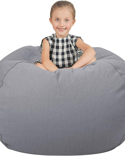 Aubliss Stuffed Animal Storage Bean Bag Chair Cover (No Beans)，Stuff and Sit Storage Bean Bag for Kids Toy Storage，X-Large 48"-Canvas Solid Grey - LeafyLoom