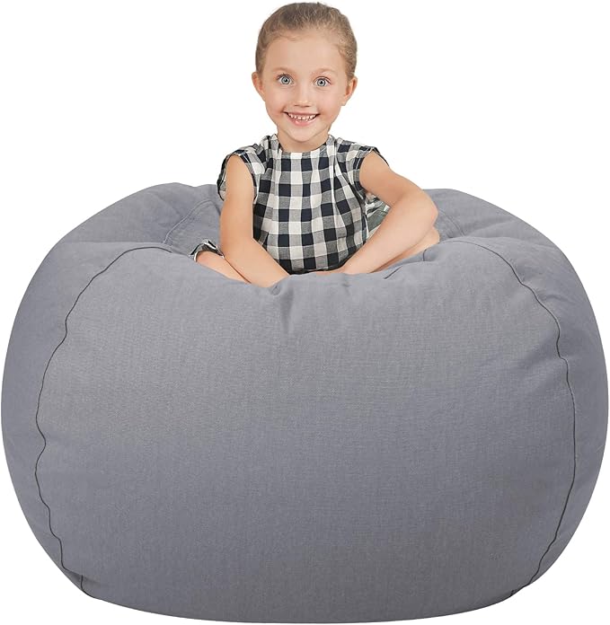 Aubliss Stuffed Animal Storage Bean Bag Chair Cover (No Beans)，Stuff and Sit Storage Bean Bag for Kids Toy Storage，X-Large 48"-Canvas Solid Grey - LeafyLoom