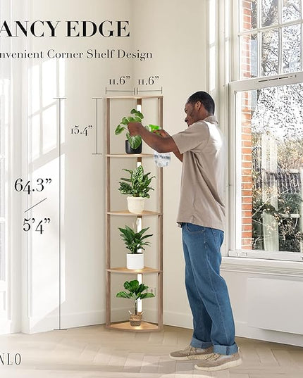FENLO Fancy - LED Display Shelf with Dimmable Lights, LED Shelf Floor Lamps for Living Room, Sturdy Corner Shelf Curio Cabinet Display, Tall Floor Lamps with Shelves - LeafyLoom