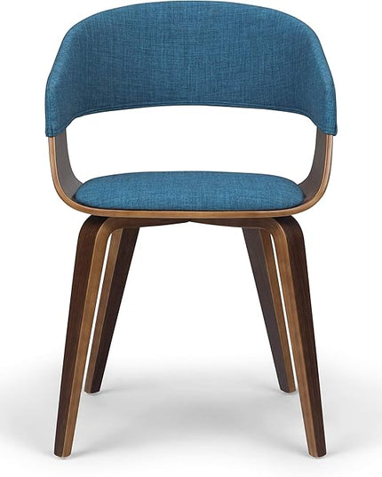 SIMPLIHOME Lowell 17 Inch Mid Century Modern Bentwood Dining Chair in Blue Linen Look Fabric, For the Dining Room - LeafyLoom