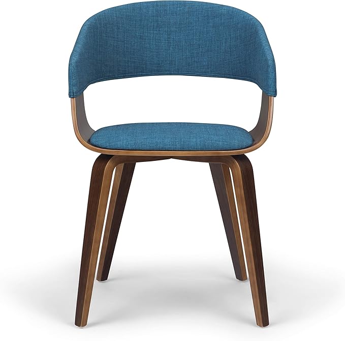 SIMPLIHOME Lowell 17 Inch Mid Century Modern Bentwood Dining Chair in Blue Linen Look Fabric, For the Dining Room - LeafyLoom