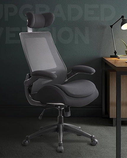 BOLISS 400lbs Ergonomic Mesh Office Chair, High Back Desk Chair - Adjustable Headrest with Flip-Up Arms, Tilt Function, Lumbar Support and Swivel Computer Task Chair -Black - LeafyLoom