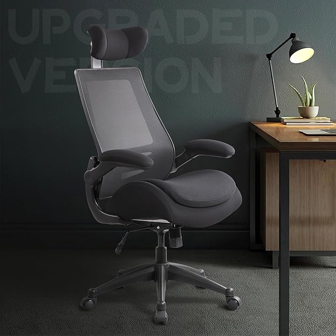 BOLISS 400lbs Ergonomic Mesh Office Chair, High Back Desk Chair - Adjustable Headrest with Flip-Up Arms, Tilt Function, Lumbar Support and Swivel Computer Task Chair -Black - LeafyLoom