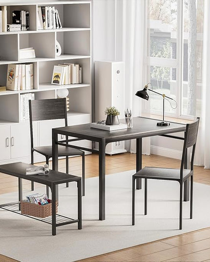 Kitchen Table and 2 Chairs for 4 with Bench, 4 Piece Dining Sets for Small Space, Grey - LeafyLoom