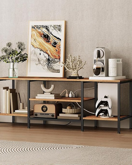 HOOBRO TV Stand with Power Outlets to 65 Inches, TV Console Table with Open Storage Shelves, Industrial Media Entertainment Center for Living Room Bedroom, Rustic Brown and Black BF40DS01 - LeafyLoom