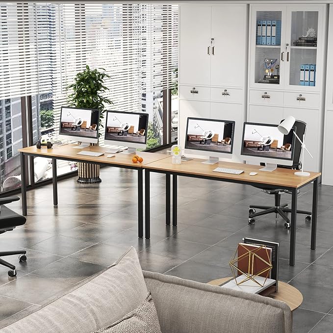 DlandHome 63 inches X-Large Computer Desk, Composite Wood Board, Decent and Steady Home Office Desk/Workstation/Table, BS1-160TB Teak and Black Legs, 1 Pack - LeafyLoom