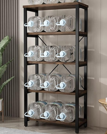 5 Tier Industrial Solid Wood Bookshelf, Open Etagere Bookcase with Metal Frame, Vintage Industrial Style Bookcase/Metal and Wood Bookshelf Furniture (AY01-5tier) - LeafyLoom