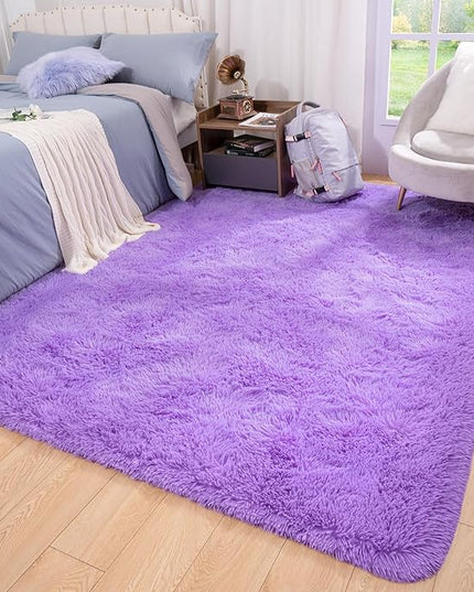 Softlife Ultra Soft Fluffy Area Rugs for Bedroom, Girls and Boys Room Kids Room Nursery Large Rug, 5.3 x 7.6 Feet Shaggy Fur Indoor Plush Modern Floor Carpet for Living Room Christmas Decor, Purple - LeafyLoom